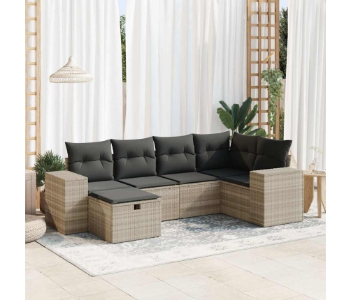 Set de sofás de jardín 6 pzas y cojines ratán sintético gris