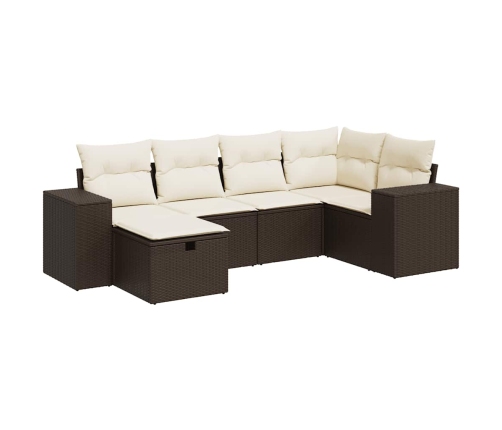 Set sofás de jardín 6 piezas y cojines ratán sintético marrón
