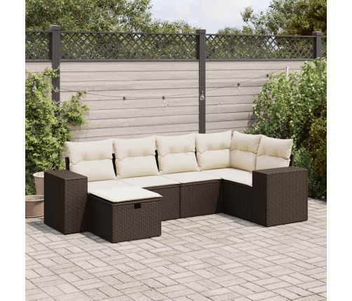 Set sofás de jardín 6 piezas y cojines ratán sintético marrón