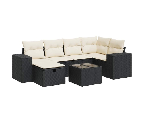 Set de sofás de jardín 7 pzas con cojines ratán sintético negro