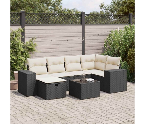 Set de sofás de jardín 7 pzas con cojines ratán sintético negro