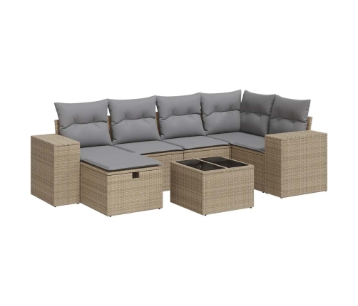 Set sofás de jardín 7 piezas y cojines ratán sintético beige