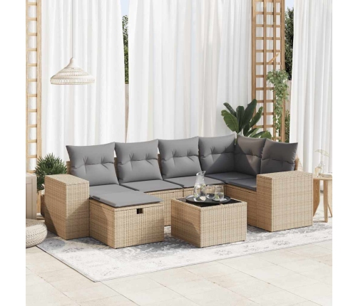 Set sofás de jardín 7 piezas y cojines ratán sintético beige