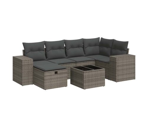 Set de sofás de jardín 7 pzas con cojines ratán sintético gris