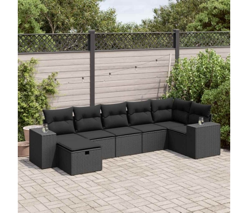 Set de sofás de jardín 7 pzas con cojines ratán sintético negro
