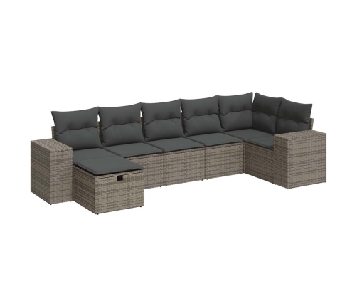 Set de sofás de jardín 7 pzas con cojines ratán sintético gris