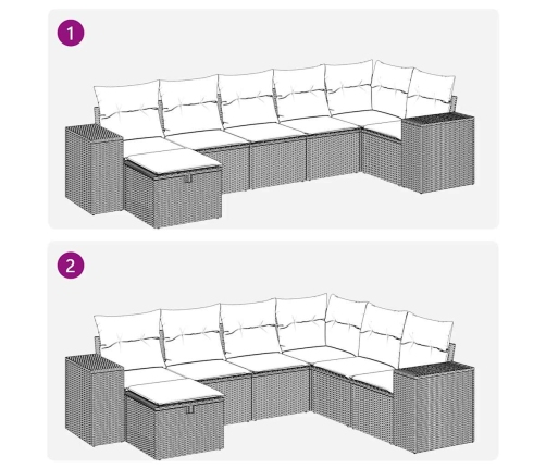 Set de sofás de jardín 7 pzas con cojines ratán sintético gris