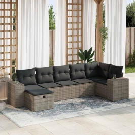 Set de sofás de jardín 7 pzas con cojines ratán sintético gris