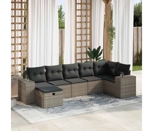 Set de sofás de jardín 7 pzas con cojines ratán sintético gris