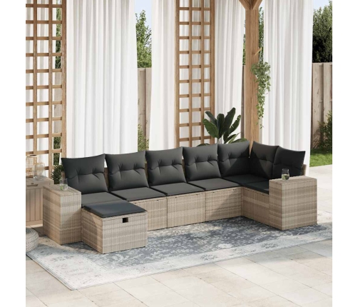 Set de sofás de jardín 7 pzas con cojines ratán PE gris claro