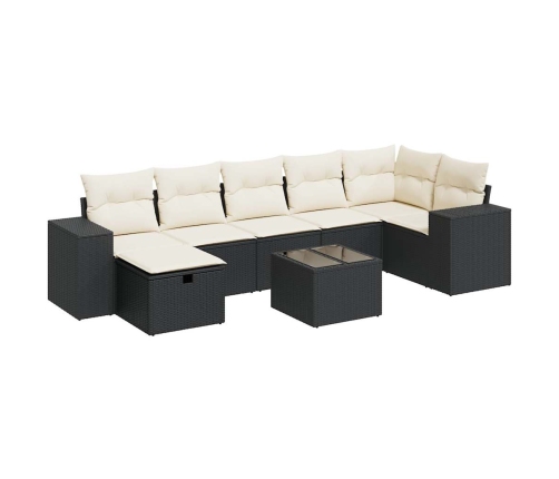 Set de sofás de jardín y cojines 8 piezas ratán sintético negro
