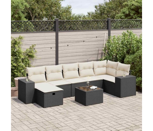 Set de sofás de jardín y cojines 8 piezas ratán sintético negro