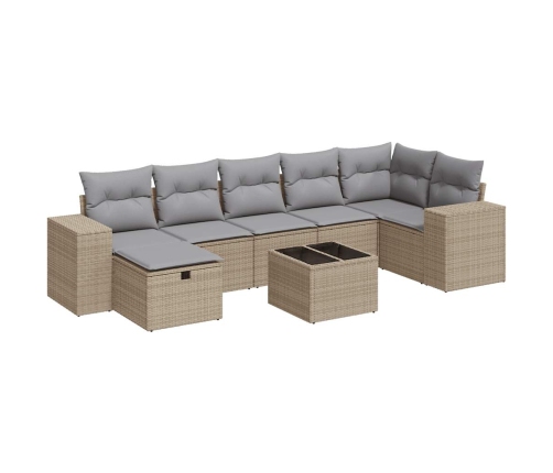 Set de sofás de jardín y cojines 8 piezas ratán sintético beige