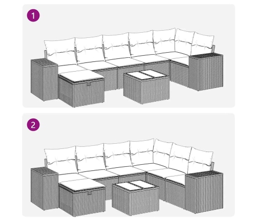 Set de sofás de jardín y cojines 8 piezas ratán sintético beige