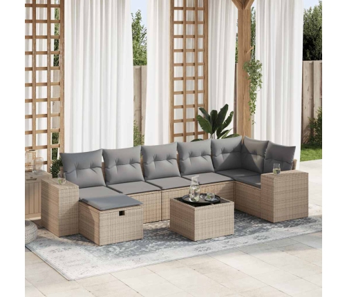 Set de sofás de jardín y cojines 8 piezas ratán sintético beige