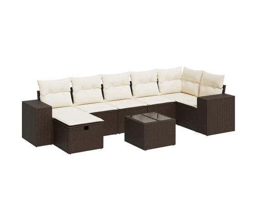 Set sofás de jardín 8 piezas y cojines ratán sintético marrón