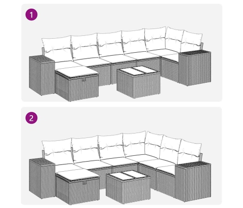 Set sofás de jardín 8 piezas y cojines ratán sintético marrón