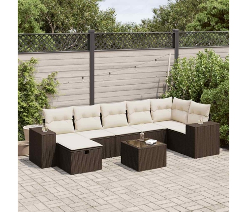 Set sofás de jardín 8 piezas y cojines ratán sintético marrón