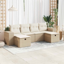 Juego de sofás jardín con cojines 6 pzas ratán sintético beige