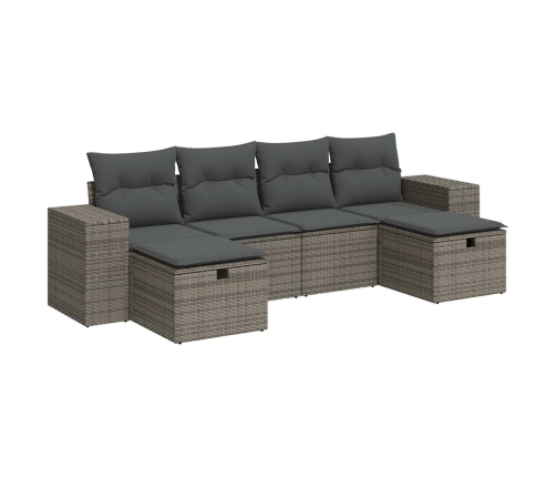 Set de muebles de jardín 6 pzas y cojines ratán sintético gris
