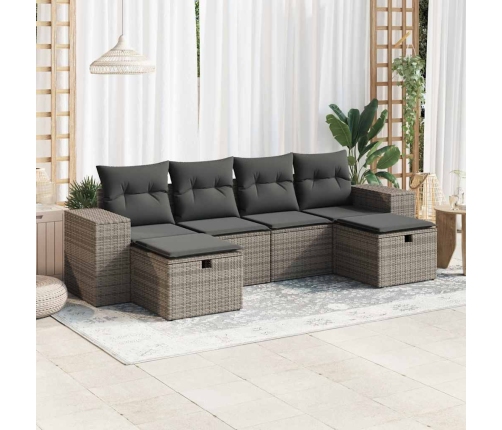 Set de muebles de jardín 6 pzas y cojines ratán sintético gris