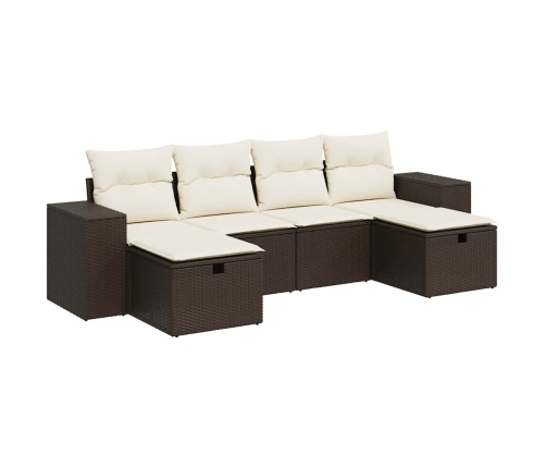 Set sofás de jardín 6 piezas y cojines ratán sintético marrón
