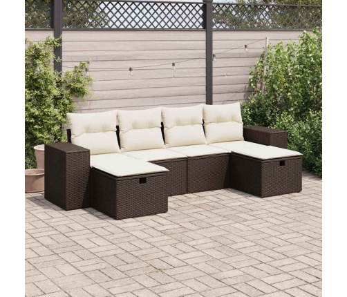 Set sofás de jardín 6 piezas y cojines ratán sintético marrón