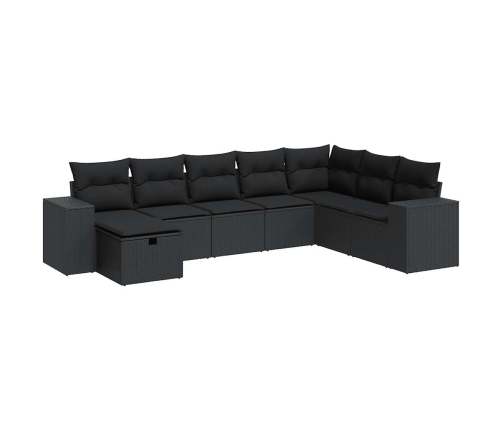 Set de sofás de jardín y cojines 8 piezas ratán sintético negro