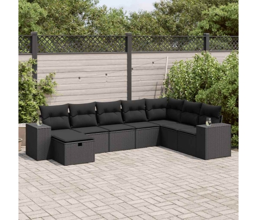Set de sofás de jardín y cojines 8 piezas ratán sintético negro