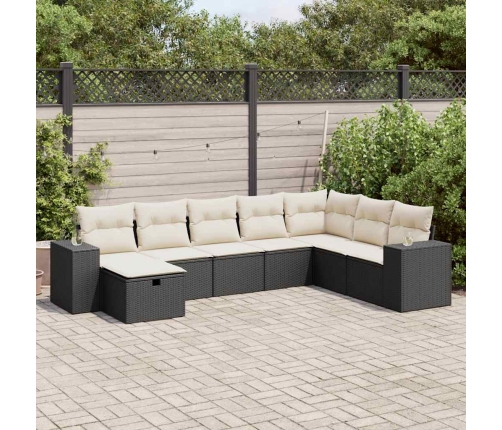 Set de sofás de jardín y cojines 8 piezas ratán sintético negro