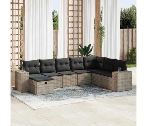 Set de sofás de jardín y cojines 8 piezas ratán sintético gris