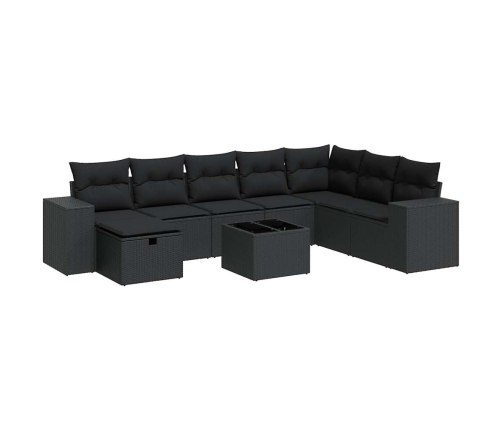 Set de sofás de jardín con cojines 9 pzas ratán sintético negro