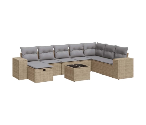 Set de sofás de jardín con cojines 9 pzas ratán sintético beige