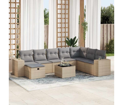 Set de sofás de jardín con cojines 9 pzas ratán sintético beige