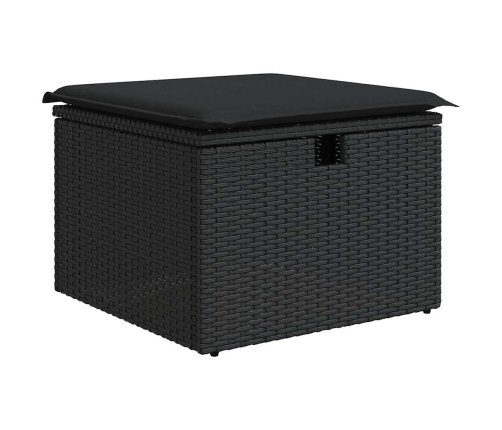 Set de sofás de jardín 6 piezas y cojines ratán sintético negro