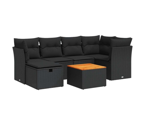 Set de sofás de jardín 7 pzas con cojines ratán sintético negro