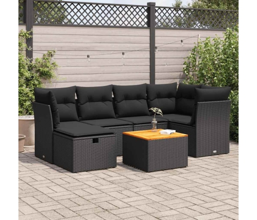 Set de sofás de jardín 7 pzas con cojines ratán sintético negro