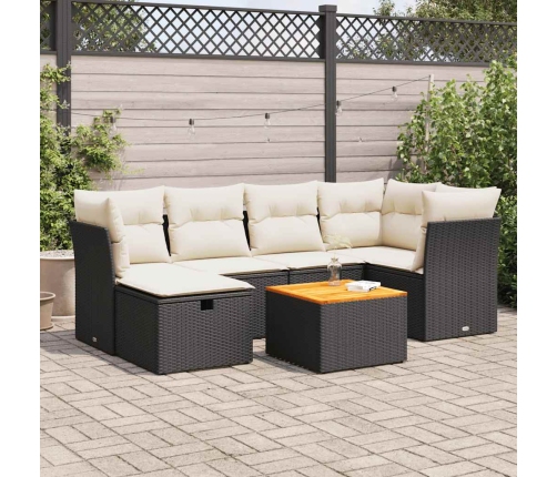 Set de sofás de jardín 7 pzas con cojines ratán sintético negro