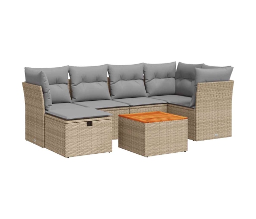 Set sofás de jardín 7 piezas y cojines ratán sintético beige