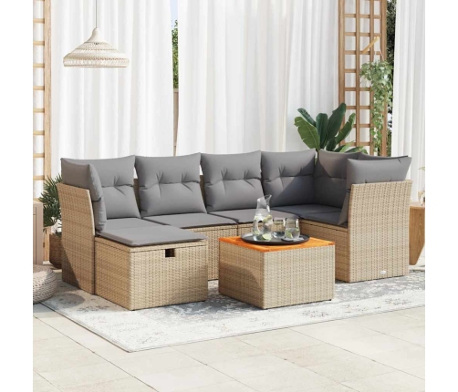 Set sofás de jardín 7 piezas y cojines ratán sintético beige
