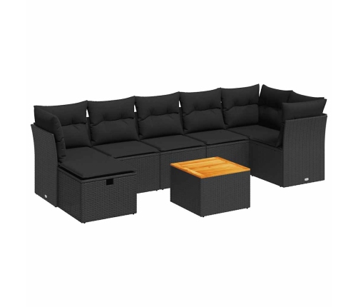 Set de sofás de jardín y cojines 8 piezas ratán sintético negro