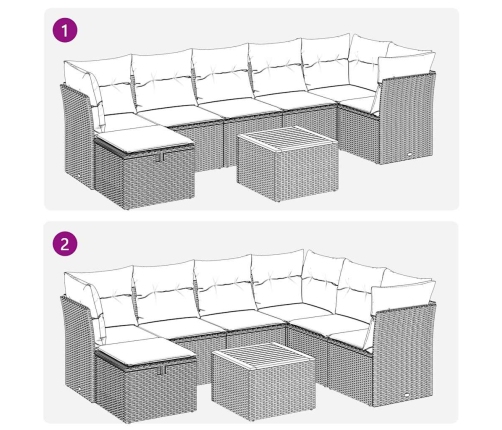 Set de sofás de jardín y cojines 8 piezas ratán sintético negro