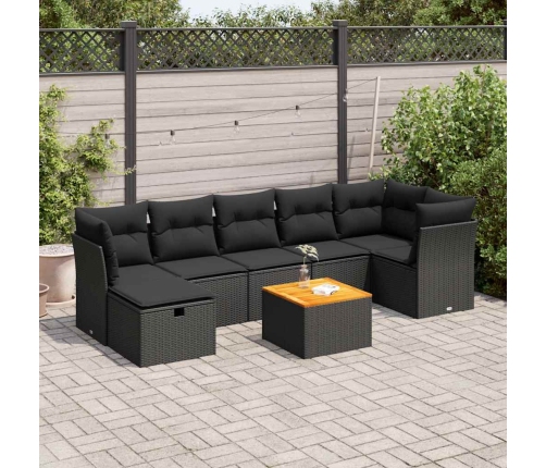 Set de sofás de jardín y cojines 8 piezas ratán sintético negro