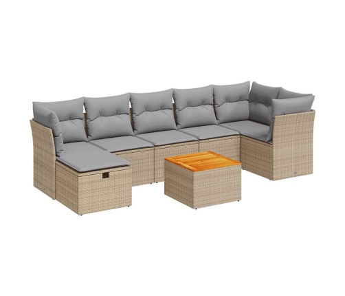Set de sofás de jardín y cojines 8 piezas ratán sintético beige