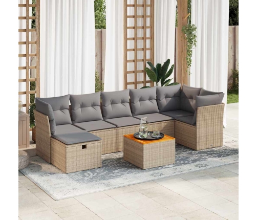 Set de sofás de jardín y cojines 8 piezas ratán sintético beige