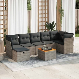 Set de sofás de jardín y cojines 8 piezas ratán sintético gris