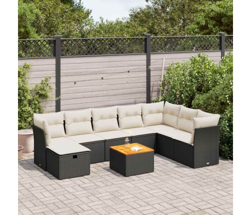 Set de sofás de jardín con cojines 9 pzas ratán sintético negro