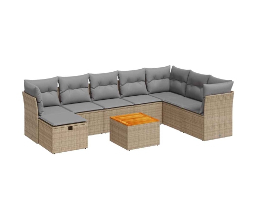 Set de sofás de jardín con cojines 9 pzas ratán sintético beige
