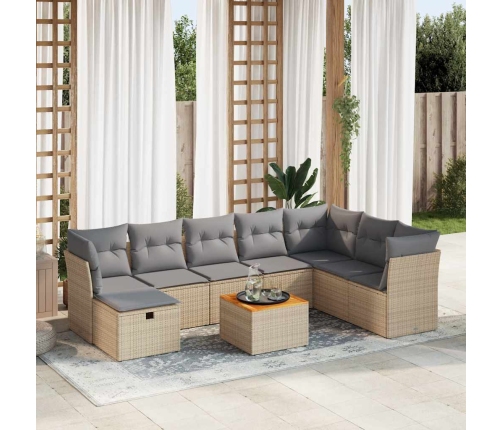 Set de sofás de jardín con cojines 9 pzas ratán sintético beige