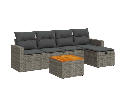 Set de muebles de jardín 6 pzas y cojines ratán sintético gris